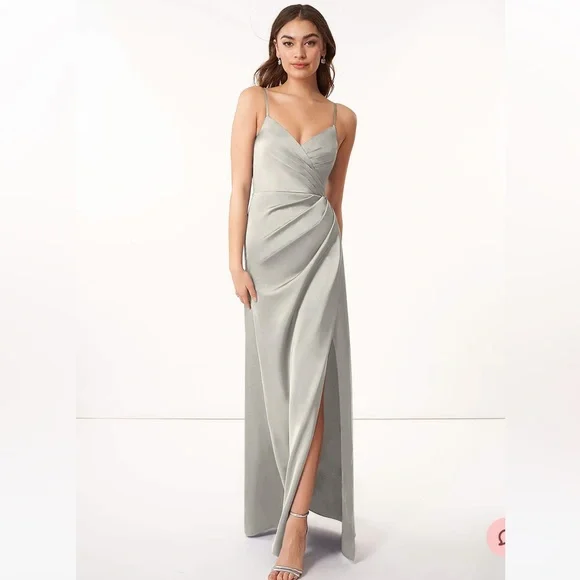white alabaster bridesmaid dress dideyttawl Junior Bridesmaid Dresses Ruffle Sleeve Square Neck Chiffon A-Line Flower Girl Dress with Slit 2508, Champagne / 12 main image 0
